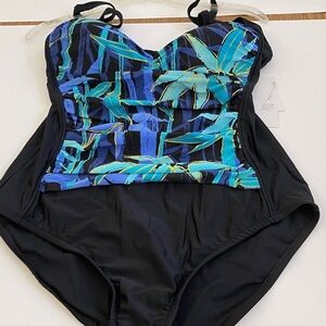 Azul Maxine of Hollywood Blue and Black Womans One Piece Bathing Suit